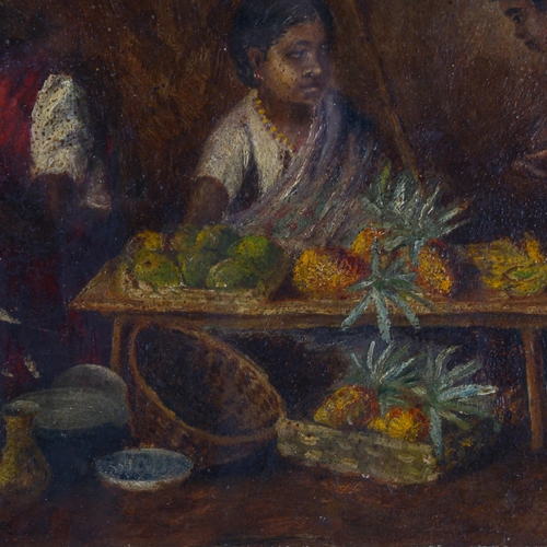 2072 - 19th/20th century oil on canvas, fruit sellers, unsigned, 28cm x 37cm, framed