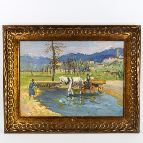 2073 - Violet Dunne-Gardner (1862 - 1946), oil on board, horse and cart in landscape, 43cm x 60cm, framed