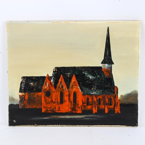 2077 - Margaret Norton, oil on canvas, Holy Trinity Horsham, signed and dated 1965, 40cm x 50cm, unframed