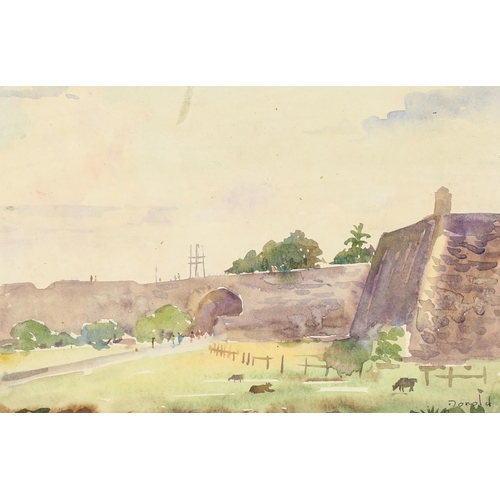 2081 - Donald Ramanayake (1920 - 1993), city walls, signed, 16cm x 23cm, framed