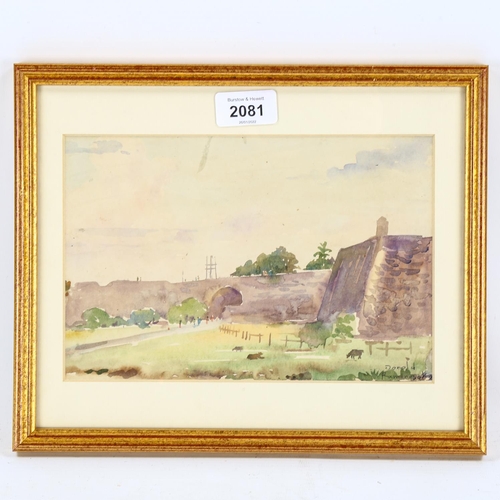 2081 - Donald Ramanayake (1920 - 1993), city walls, signed, 16cm x 23cm, framed