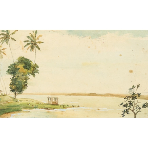 2082 - Donald Ramanayake (1920 - 1993), watercolour, river scene, signed, 17cm x 25cm, framed