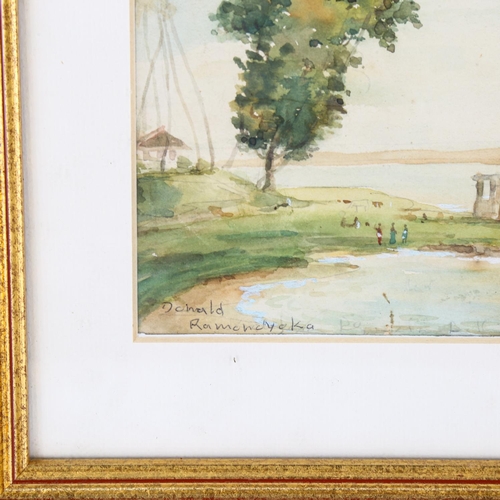 2082 - Donald Ramanayake (1920 - 1993), watercolour, river scene, signed, 17cm x 25cm, framed