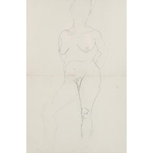 2083 - Circle of Lucien Freud, pencil drawing, Jaquetta (Lady Jaquetta Eliot), 55cm x 38cm, framed, further... 