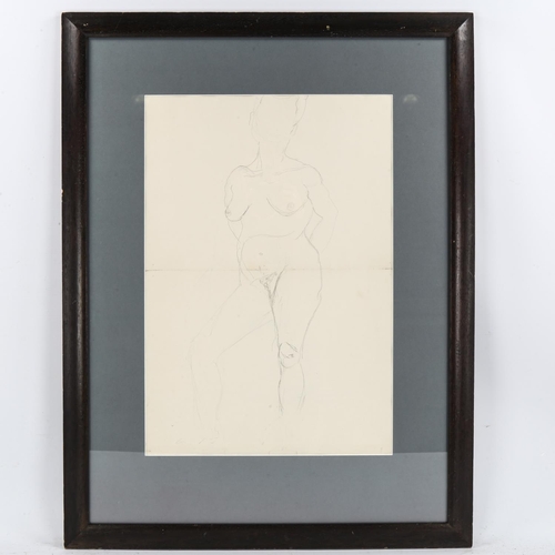 2083 - Circle of Lucien Freud, pencil drawing, Jaquetta (Lady Jaquetta Eliot), 55cm x 38cm, framed, further... 