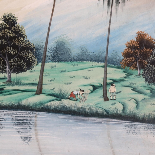 2085 - Indian School, watercolour/gouache on paper, woman and child at the lakeside, image 45cm x 70cm, fra... 