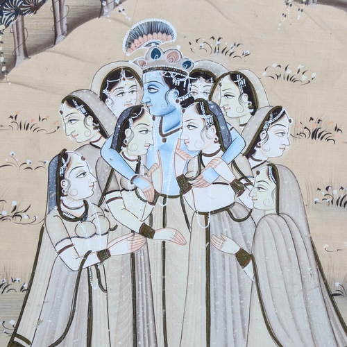 2086 - Indian School, watercolour/gouache, women in gardens, image 50cm x 77cm, framed