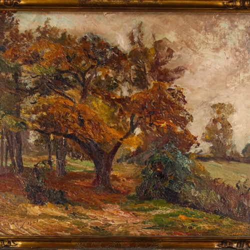 2092 - Andre Preugent (1882 - 1965), oil on board, wooded landscape, signed, 60cm x 80cm, framed