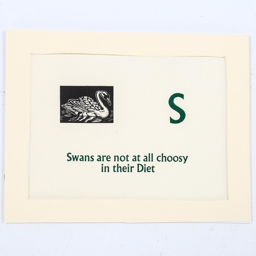 2118 - Enid Marx (1902-1998), limited edition wood engraving on paper, Swans are not at all choosy in their... 