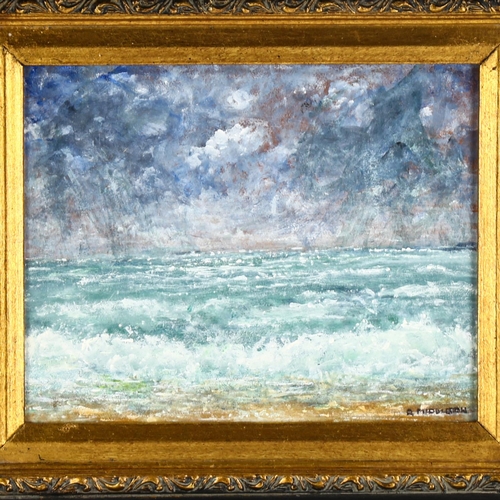 2133 - Ray Middleton, contemporary oil on board, shore scene, 20cm x 25cm, framed