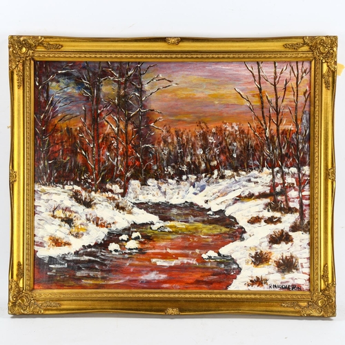 2136 - Ray Middleton, acrylic on board, winter scene, 50cm x 60cm, framed