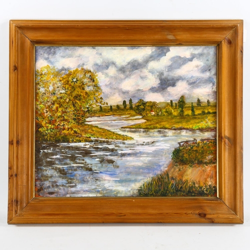 2137 - Ray Middleton, oil on canvas, river scene, 50cm x 60cm, framed