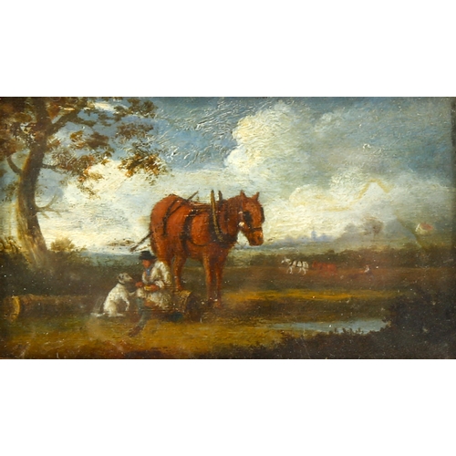 2140 - 18th/19th century miniature oil on wood panel, noon day rest, unsigned, 3.25