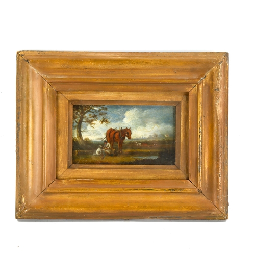 2140 - 18th/19th century miniature oil on wood panel, noon day rest, unsigned, 3.25