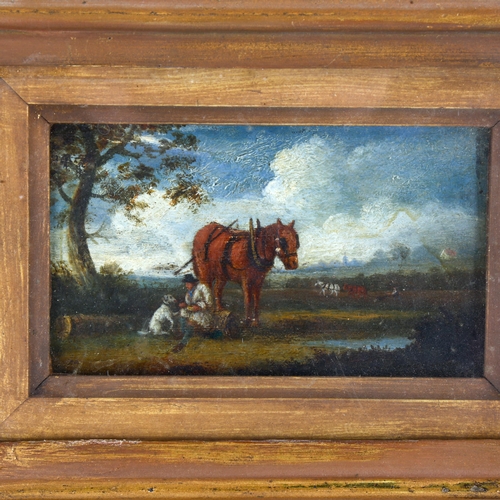 2140 - 18th/19th century miniature oil on wood panel, noon day rest, unsigned, 3.25