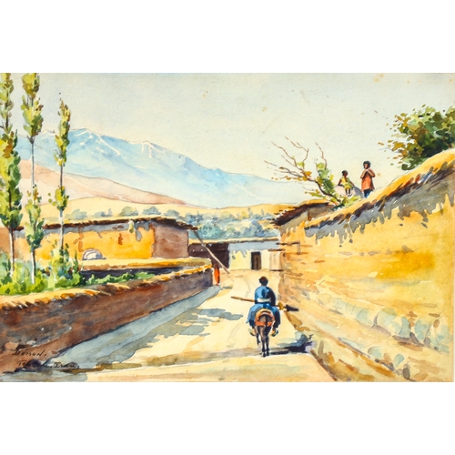 2144 - Demon, watercolour, street scene Tehran, signed, 8