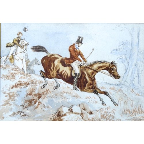 2146 - A pair of 19th century watercolours, horses and riders, unsigned, 17cm x 25cm, framed