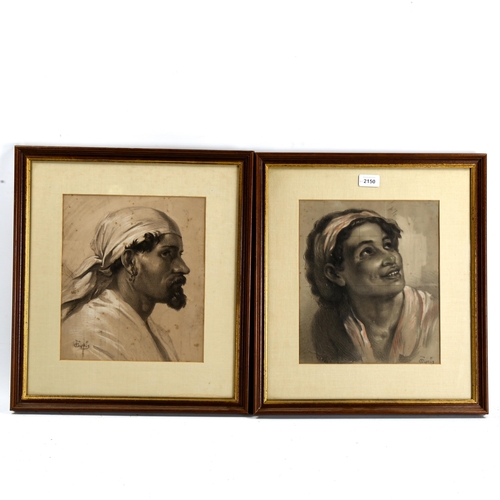 2150 - Cipolla, pair of charcoal portrait studies, signed, 30cm x 26cm, framed