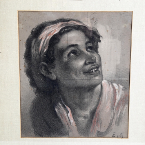 2150 - Cipolla, pair of charcoal portrait studies, signed, 30cm x 26cm, framed