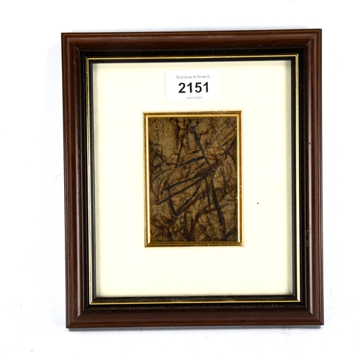 2151 - Mixed media crayon/ink on paper, abstract study, 9cm x 6cm, framed