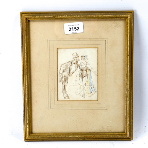 2152 - 19th century ink and watercolour, 2 figures, unsigned, 11cm x 8cm, framed