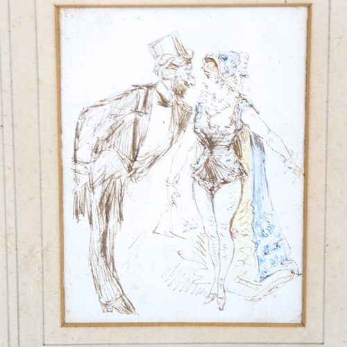 2152 - 19th century ink and watercolour, 2 figures, unsigned, 11cm x 8cm, framed