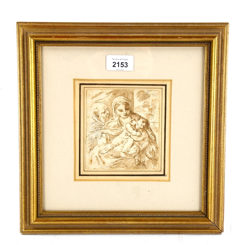 2153 - Circle of Franceschini, 17th century sepia watercolour, Classical study, unsigned, 11cm x 10cm, fram... 