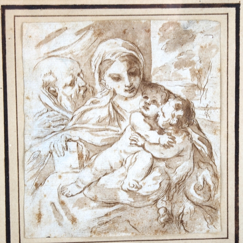 2153 - Circle of Franceschini, 17th century sepia watercolour, Classical study, unsigned, 11cm x 10cm, fram... 