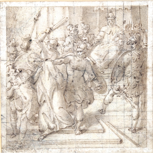 2156 - Attributed to Cesare Nebbia (1536 - 1614), ink and wash Classical scene, 18cm x 17cm, framed