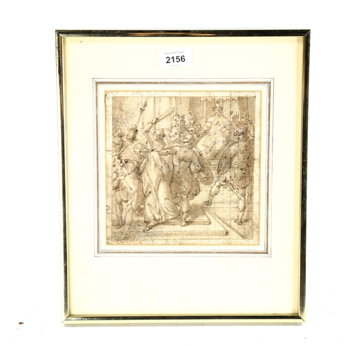 2156 - Attributed to Cesare Nebbia (1536 - 1614), ink and wash Classical scene, 18cm x 17cm, framed