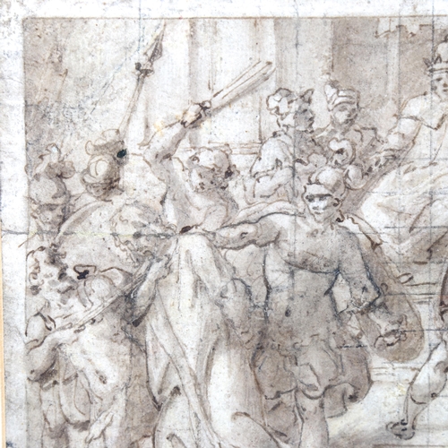 2156 - Attributed to Cesare Nebbia (1536 - 1614), ink and wash Classical scene, 18cm x 17cm, framed