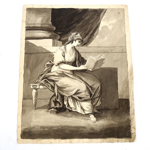 2230 - Early 19th century Neoclassical School, watercolour, woman reading, unsigned, 33cm x 25cm, unframed