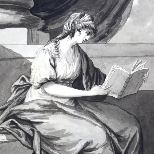 2230 - Early 19th century Neoclassical School, watercolour, woman reading, unsigned, 33cm x 25cm, unframed