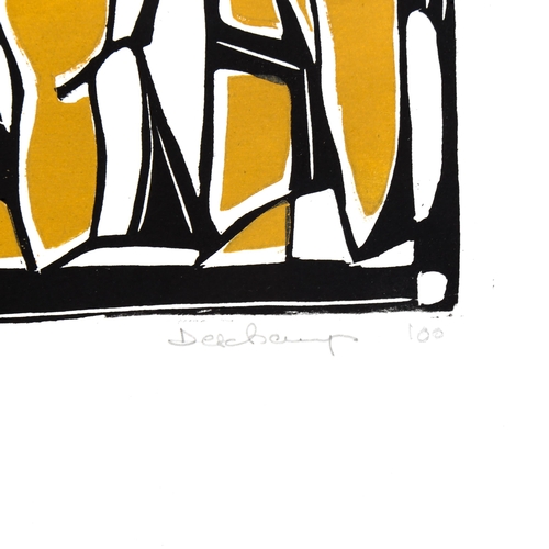 2232 - Deschamps, colour block print, abstract, signed in pencil, artist's proof, image 19cm x 12cm, unfram... 