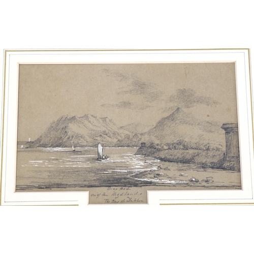 2234 - 19th century Irish School, pencil and chalk drawing, Bray Head, Bay of Dublin, unsigned, 10cm x 17cm... 