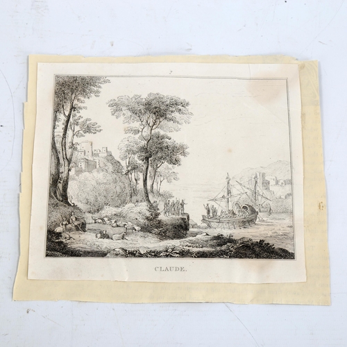 2235 - Claude Lorraine, 19th century engraving, harbour scene, image 15cm x 20cm, unframed