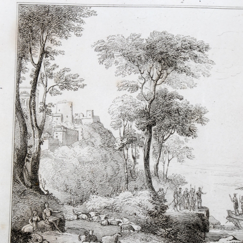 2235 - Claude Lorraine, 19th century engraving, harbour scene, image 15cm x 20cm, unframed