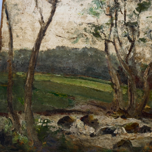 2239 - A Bryant, oil on board, impressionist tree study, early 20th century, 30cm x 40cm