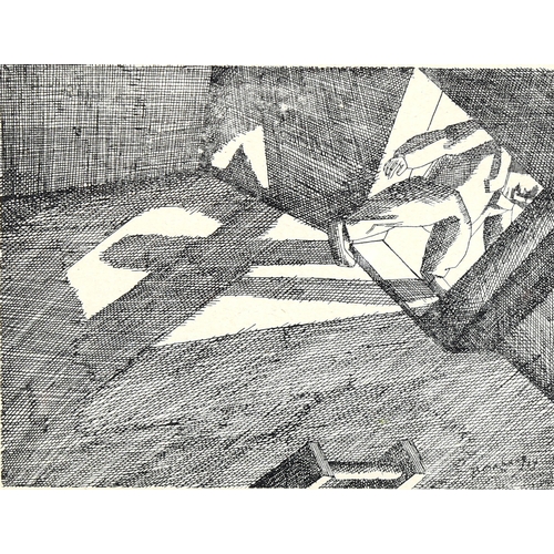 2241 - David Bomberg, wood engraving, doorway shadow, signed and dated in the plate 1919, image 10.5cm x 13... 