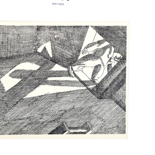 2241 - David Bomberg, wood engraving, doorway shadow, signed and dated in the plate 1919, image 10.5cm x 13... 