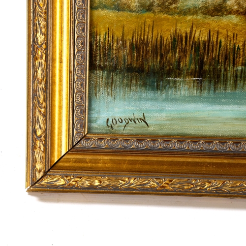 2243 - Goodwin, pair of 19th century oils on canvas, rural landscapes, 30cm x 60cm, framed