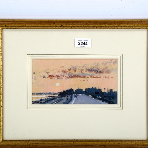 2244 - 20th century coloured pastels, city skyline, indistinctly signed, 10cm x 20cm, framed