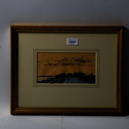 2244 - 20th century coloured pastels, city skyline, indistinctly signed, 10cm x 20cm, framed