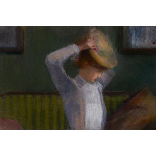 2246 - Paul Sieffert, coloured pastels, woman with a bonnet, studio stamp verso, 23cm x 34cm, framed