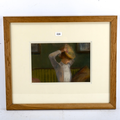 2246 - Paul Sieffert, coloured pastels, woman with a bonnet, studio stamp verso, 23cm x 34cm, framed