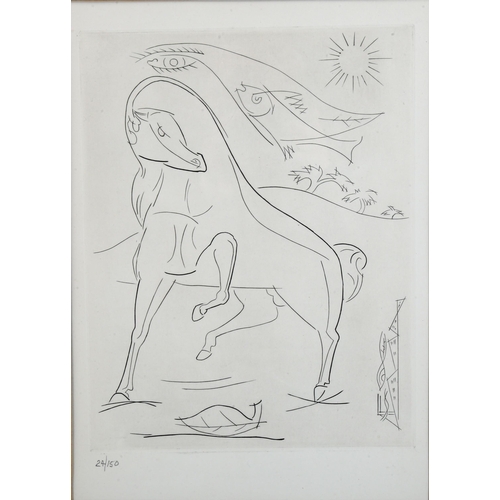 2249 - Leopold Survage, Burin etching, Chevaux En Cotere 1965, no. 24/150, image 30cm x 24cm, framed