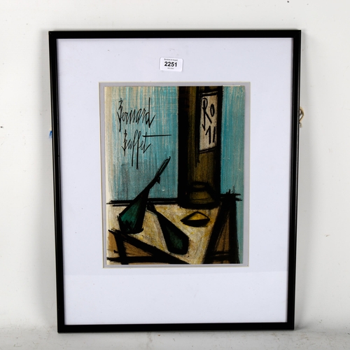 2251 - Bernard Buffet, lithograph, still life with bottle 1968, 31cm x 24cm, framed