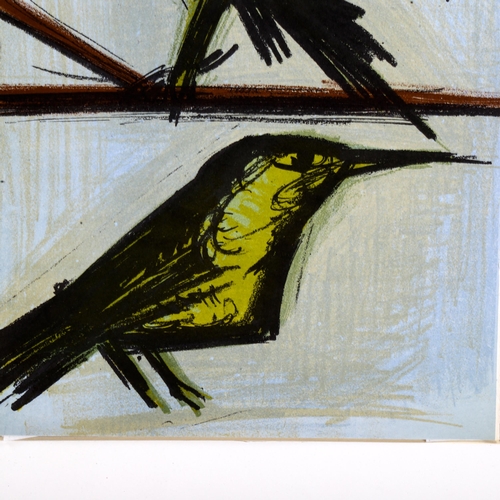 2252 - Bernard Buffet, lithograph, bird couple, 32cm x 24cm, framed