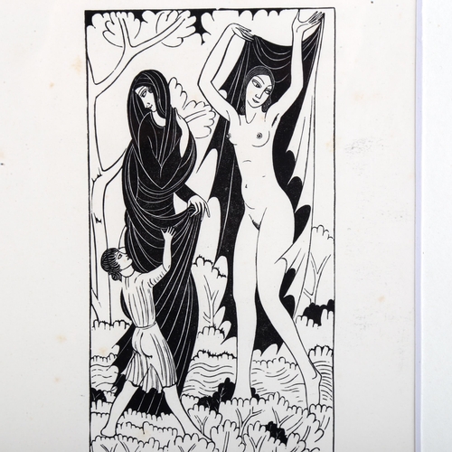 2256 - Eric Gill, wood engraving, nature and nakedness, Cleverdon Edition 1934, image 13cm x 7cm, framed