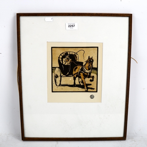 2257 - William Nicholson, woodcut print, Cabriolet, circa 1900, for The Studio, image 15cm x 15cm, framed